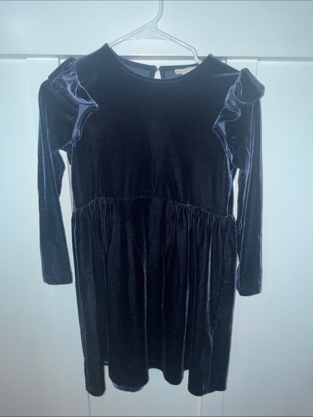 Girls Crewcuts Navy Velvet Ruffle Shoulder Girls' Dress Size 10